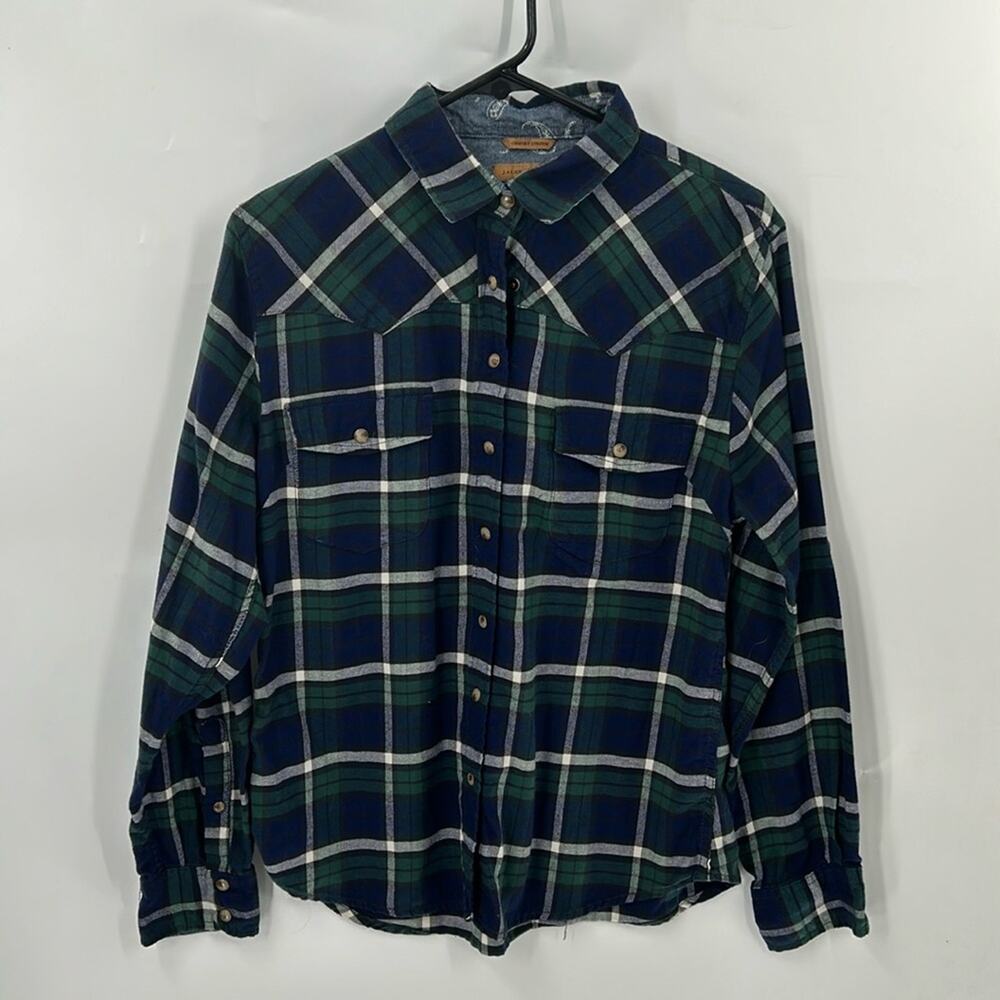 Jachs Girlfriend Women's Navy & Green Plaid Long Sleeve Shirt Size Medium